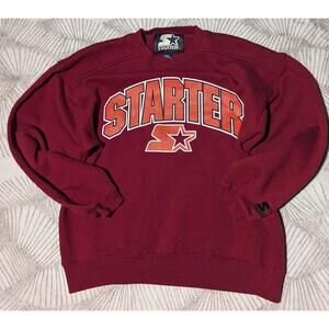 Vintage Starter Sweatshirt Mens M Maroon Spell Out Logo Pullover Made In USA 90s